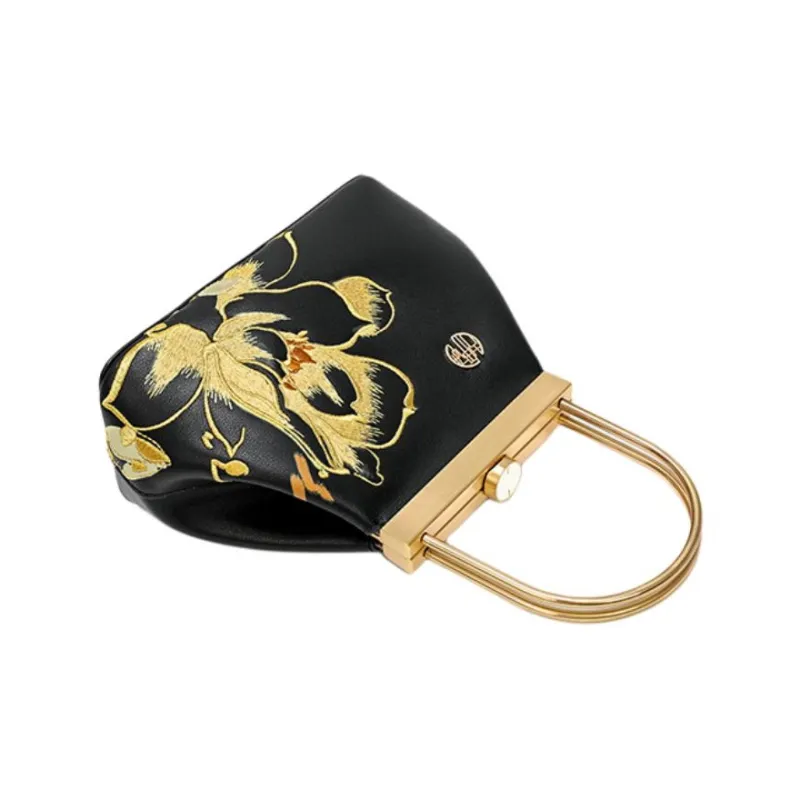 Ancient Yi Xi Cow Leather Cheongsam Handbag Trumpets Women's Black-4