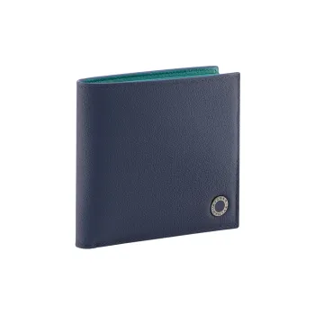 BVLGARI Cow Leather Wallet Small Size Men's Blue