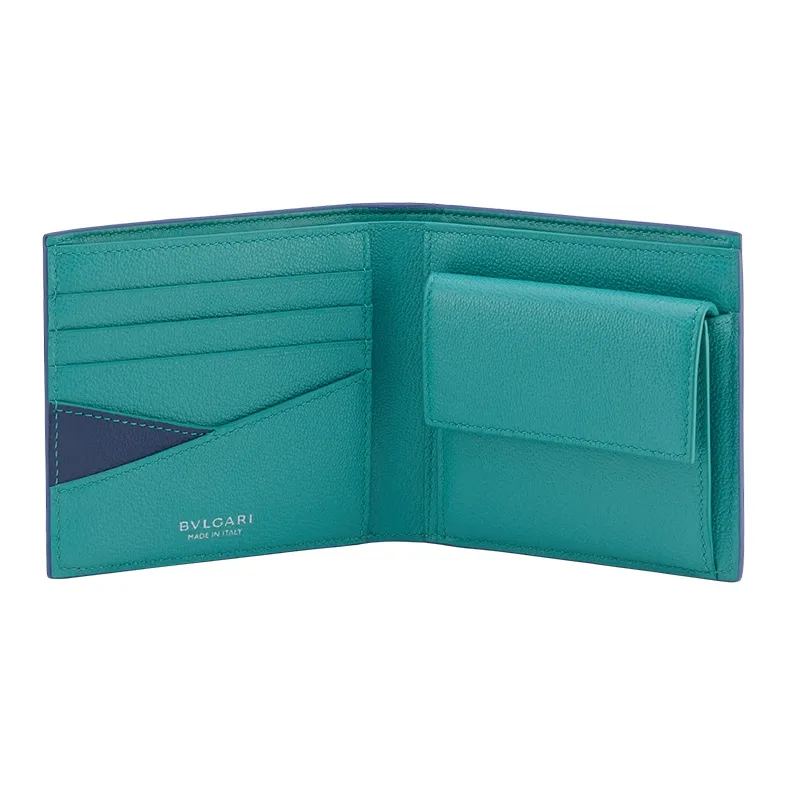 BVLGARI Cow Leather Wallet Small Size Men's Blue-2