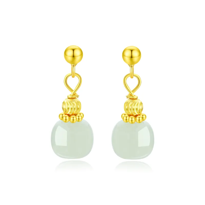 Lao Feng Xiang Hetian Jade Earrings Pale Greenish White Jade Women's-0