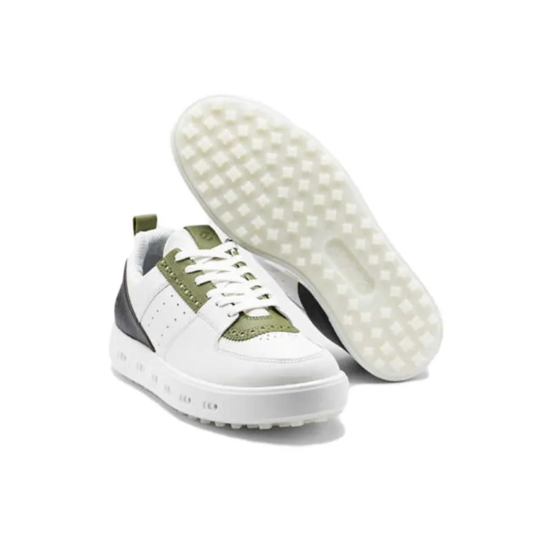 Ecco Street 720 Series Cushioning Wear-Resistant Low-Top Golf Shoes Men's White Green-3
