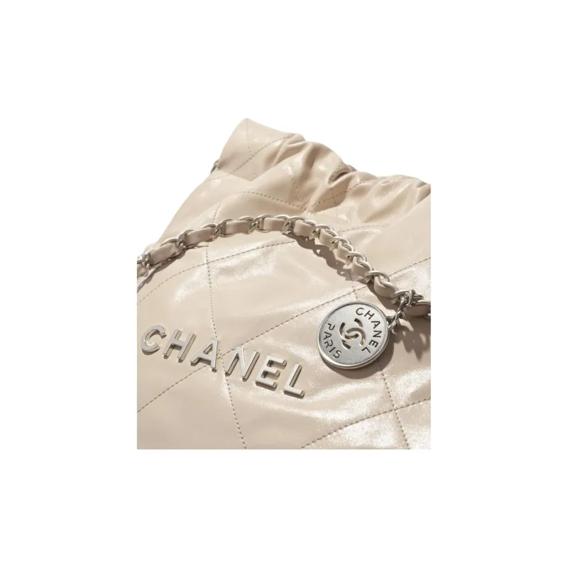 CHANEL Shiny Calfskin Shoulder Bag Trumpets Women's Beige-3