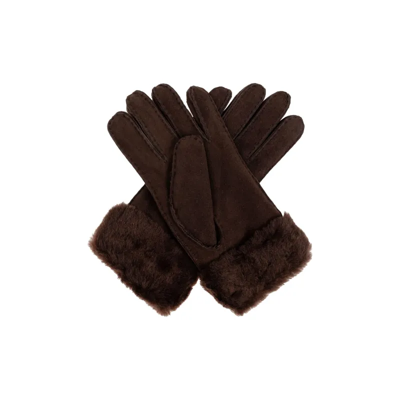 UGG Sheepskin Leather And Fur Gloves Women's Brown-1