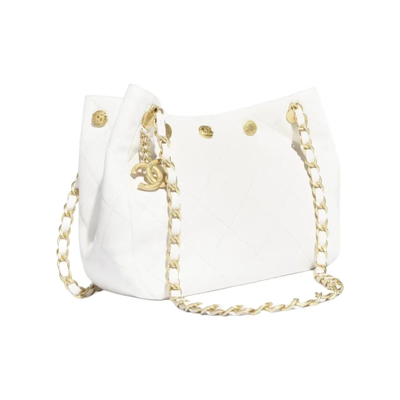 CHANEL Polished Lambskin Tote Bag, Shopping Bag, Shoulder Bag Trumpets Women's White-1
