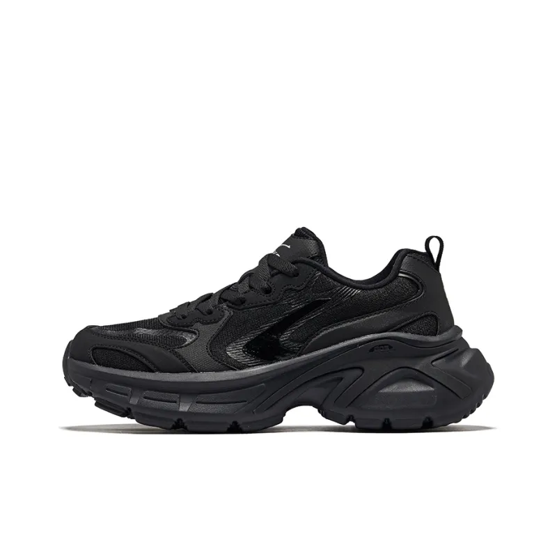 Erke Millennium Wear Resistant Lightweight Height Increasing Low Top Casual Shoes Women's Jet Black-0