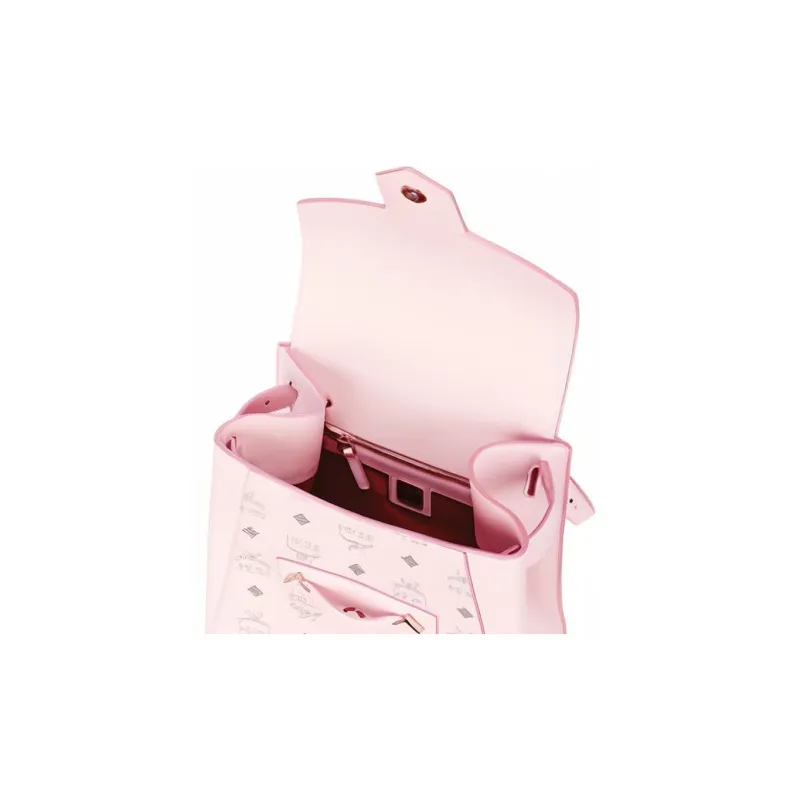 MCM Coated Canvas With Leather Backpack, Shoulder Bag, Crossbody Bag Small Size Women's Pink-4