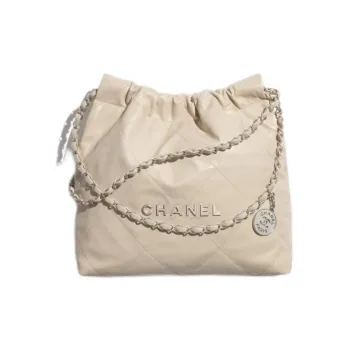 CHANEL Shiny Calfskin Shoulder Bag Trumpets Women's Beige