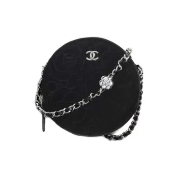 CHANEL Velour Silver Label Shoulder Bag, Coin Purse Women's Black