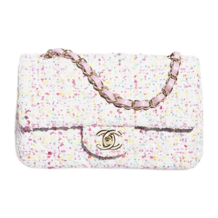 CHANEL Soft Woolen Crossbody Bag, Shoulder Bag Mini Women's White & Pink-0