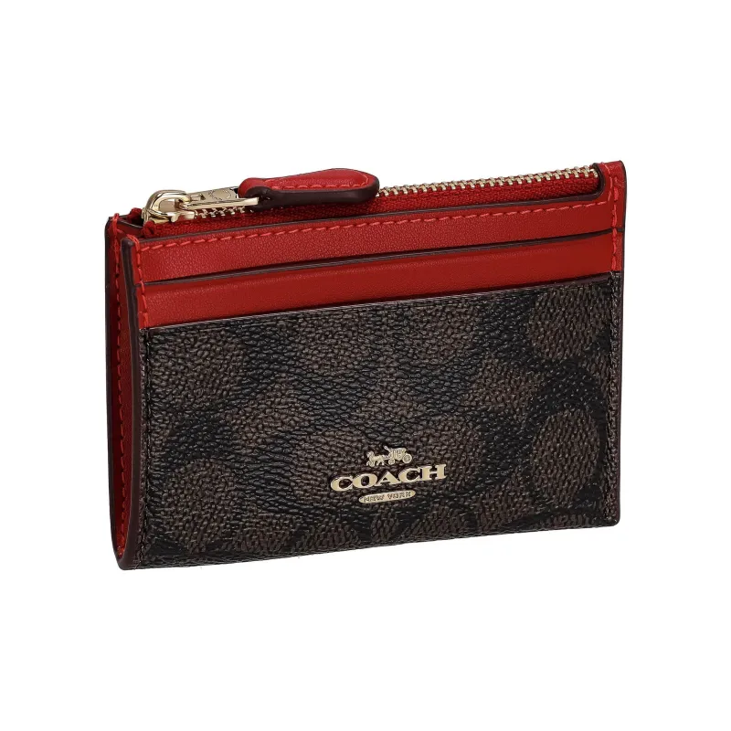 COACH Coated Canvas Card Holder Mini Women's Red-1