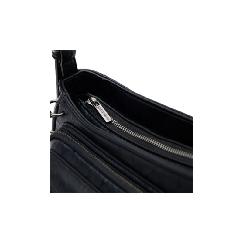 URBAN REVIVO Artificial Leather Crossbody Bag Medium Size Women's Black-4
