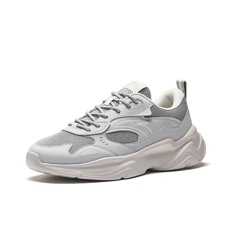 Anta Little Chunky Height Increasing Lightweight Breathable Low Top Casual Shoes Men's Gray-1