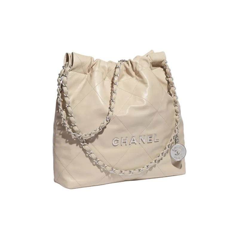CHANEL Shiny Calfskin Shoulder Bag Trumpets Women's Beige-1