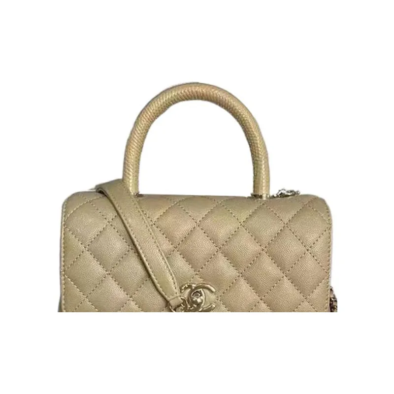 CHANEL Coco Handle Calfskin Flap Bag Handbag, Shoulder Bag, Crossbody Bag Trumpets Women's Beige/Milk Tea-1