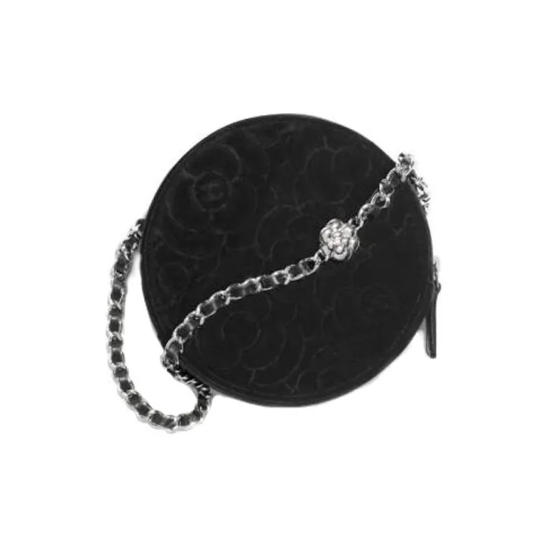 CHANEL Velour Silver Label Shoulder Bag, Coin Purse Women's Black-1