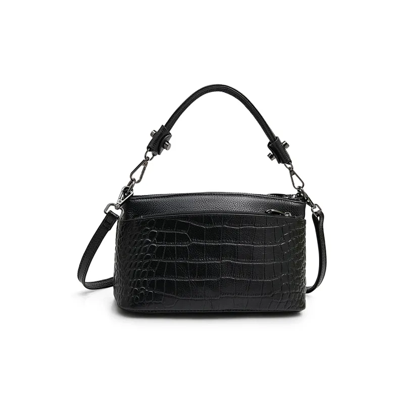 Old Man's Head Top Grain Cow Leather Underarm Crossbody Bag Regular Women's Gray/Black-9