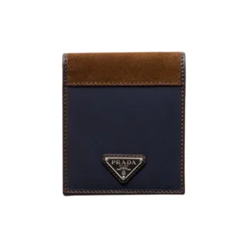 PRADA Re Nylon Polyamide Wallet Men's Blue & Coffee