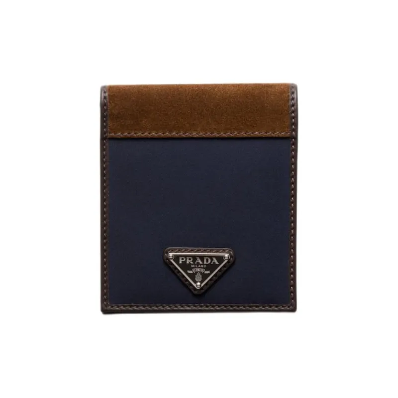 PRADA Re Nylon Polyamide Wallet Men's Blue & Coffee-0