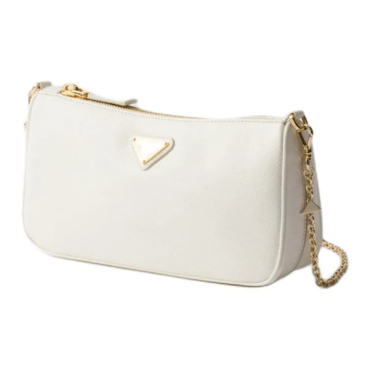 PRADA Saffiano Leather Clutch Mini Women's White-1