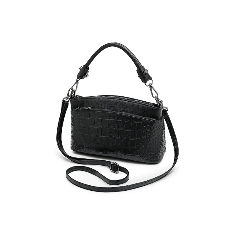 Old Man's Head Top Grain Cow Leather Underarm Crossbody Bag Regular Women's Gray/Black-8