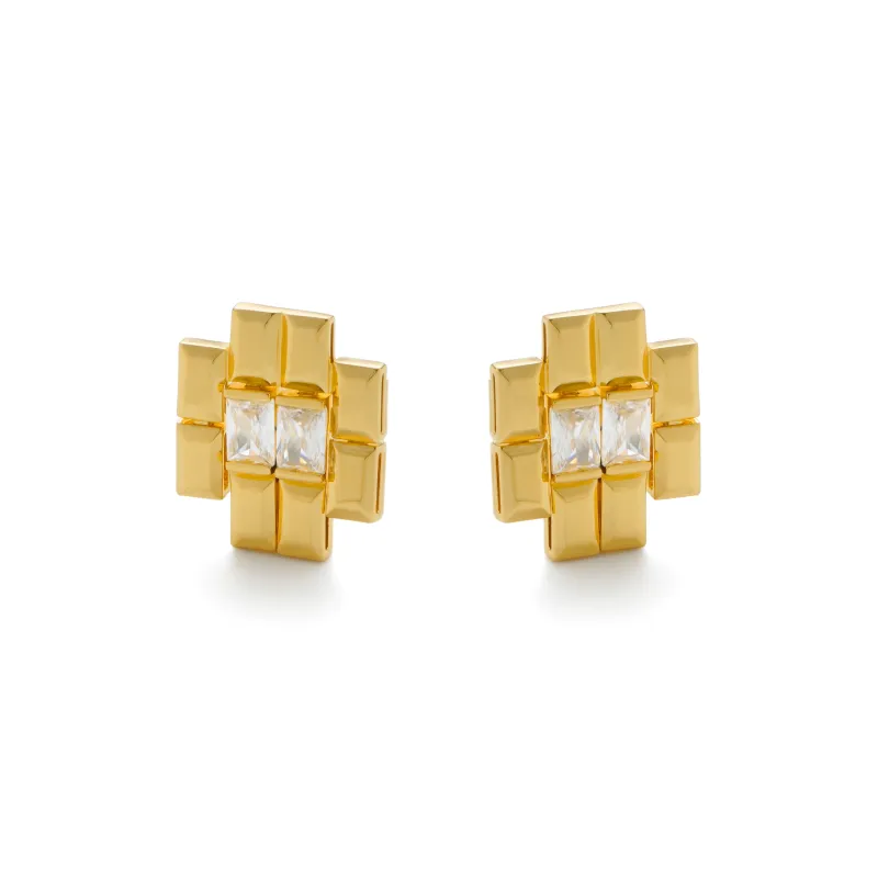 RSNY Gold Plated Copper Stud Earrings Women's-0