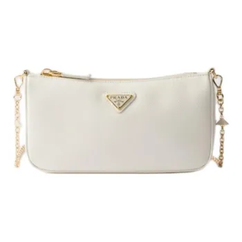 PRADA Saffiano Leather Clutch Mini Women's White