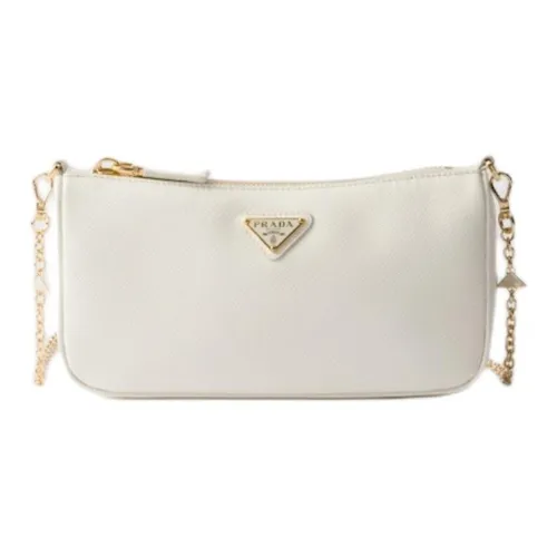 PRADA Saffiano Leather Clutch Mini Women's White