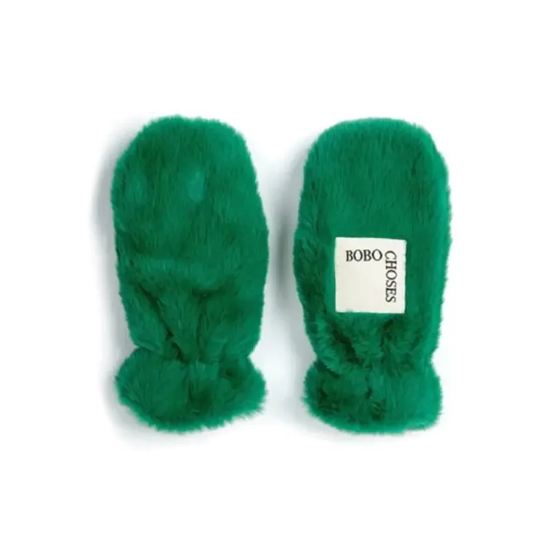 BOBO CHOSES Fur Knit Gloves Kids' Green-0