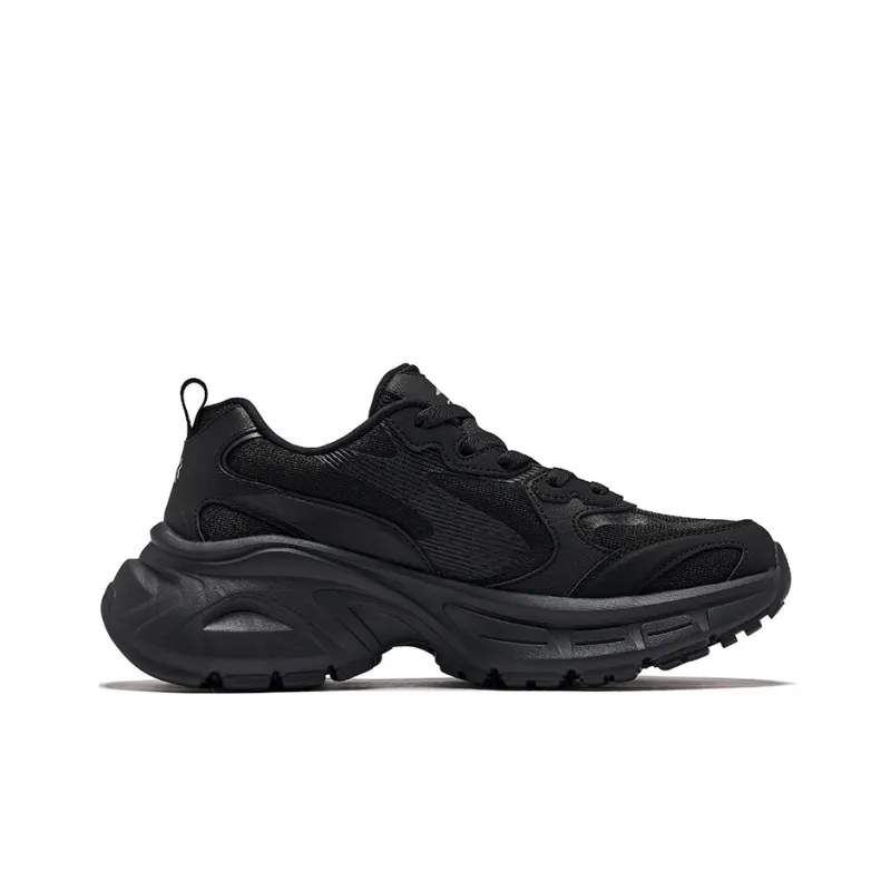 Erke Millennium Wear Resistant Lightweight Height Increasing Low Top Casual Shoes Women's Jet Black-1