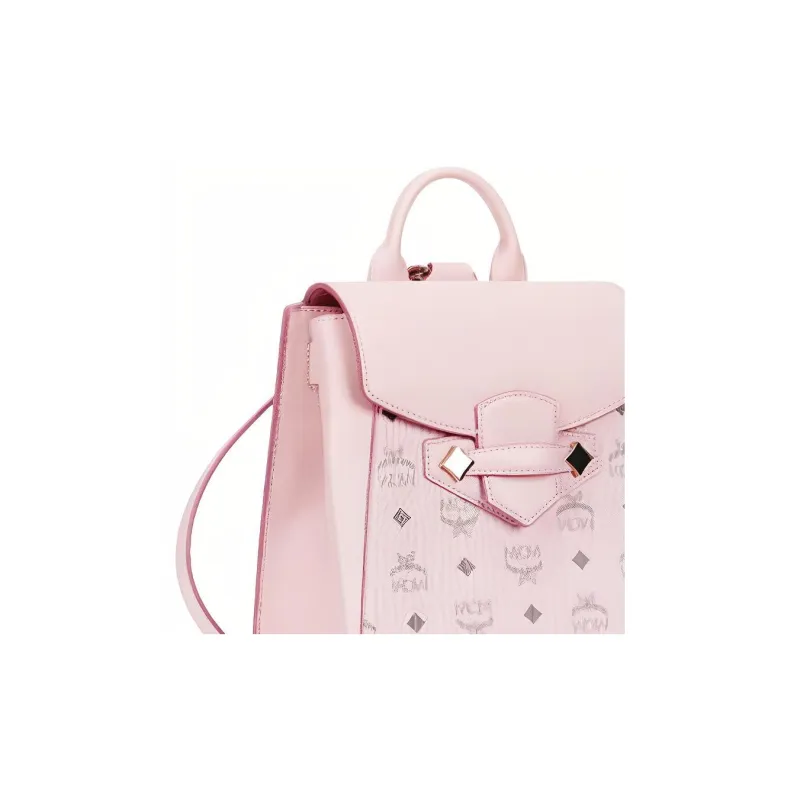 MCM Coated Canvas With Leather Backpack, Shoulder Bag, Crossbody Bag Small Size Women's Pink-5