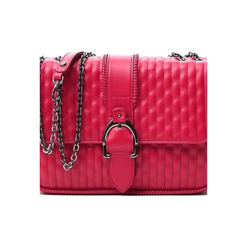 LONGCHAMP Amazone Leather Shoulder Bag Women's Red-4