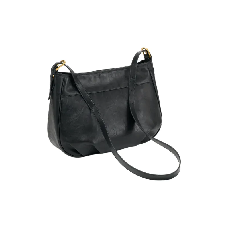 Simedin Cow Leather Shoulder Bag Medium Size Women's Black/Coffee/Ecru-5