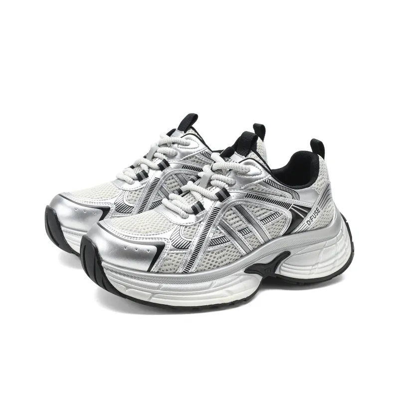 D FUSE SCANDINAVIA Anti Slip And Wear Resistant Lightweight Low Top Chunky Sneakers Women's Silver/Black-0
