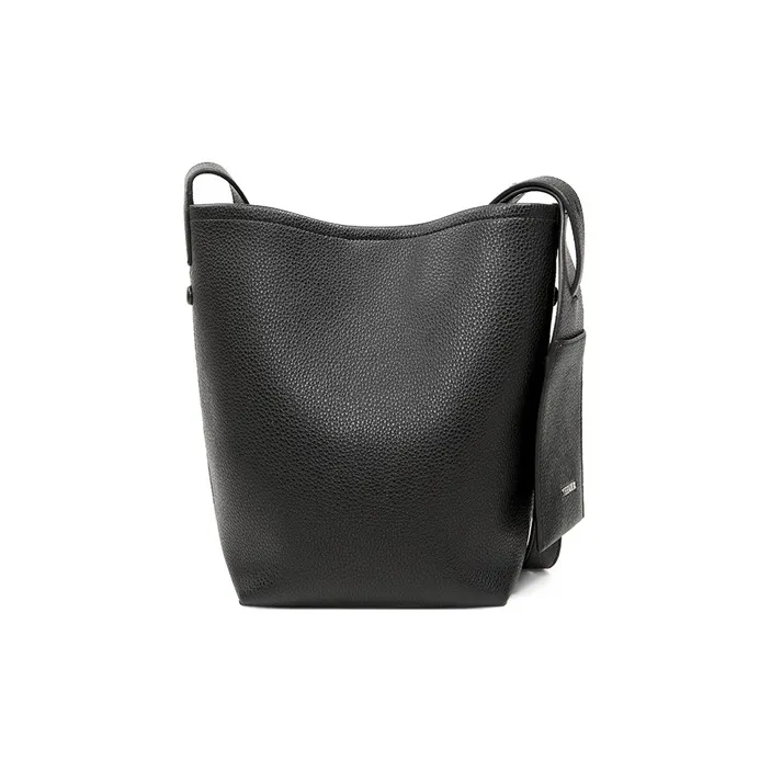 Teenmix Cow Leather Bucket Bag, Shoulder Bag Regular Women's Black/Elephant Gray/Angora Red-1