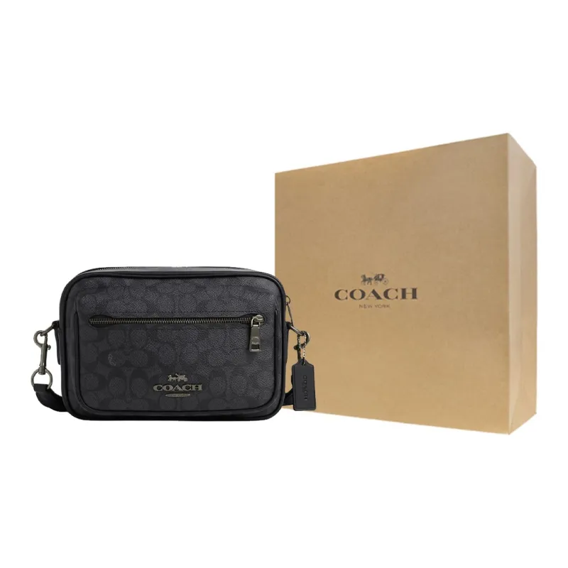 COACH Elias Coated Canvas With Smooth Calfskin Messenger Bag Crossbody Bags Medium Size Men's Charcoal Gray-4