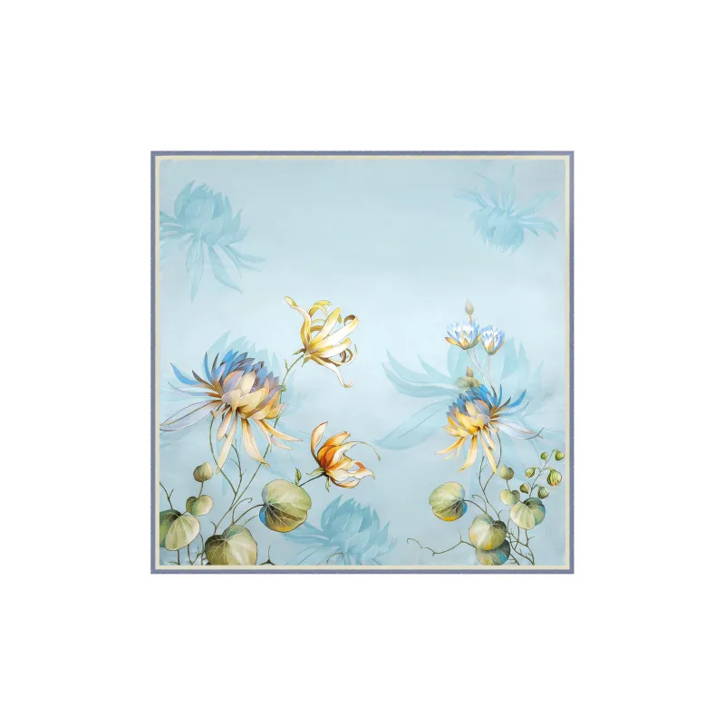 Shanghai Story 100% Mulberry Silk Scarves Women's Blue White, Gift Box Set-51