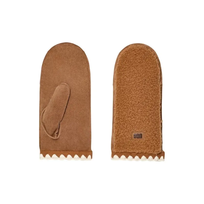 UGG Wool Polyester Leather Gloves Women's Brown-0