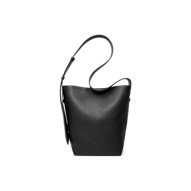 Teenmix Cow Leather Bucket Bag, Shoulder Bag Regular Women's Black/Elephant Gray/Angora Red-0
