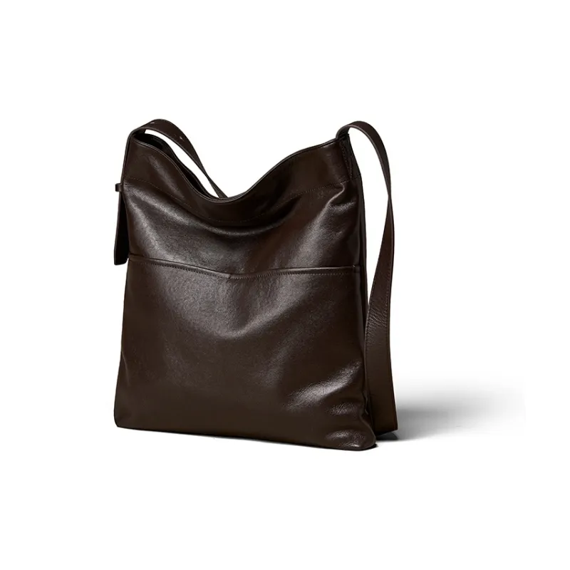 KAISER Top Grain Vegetable Tanned Cow Leather Bucket Bag Shoulder Bag Women's Sunset Orange/Coffee/Black-4
