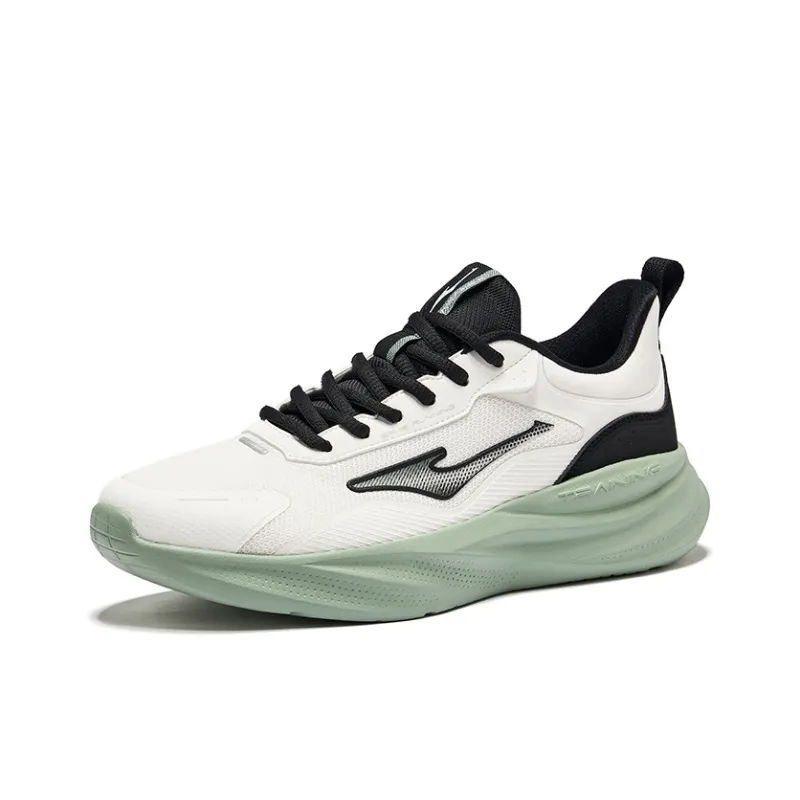 Erke Cushioning Lightweight Rebound Low Top Casual Running Shoes Men's Microcrystal White/Jet Black Jade Green-2