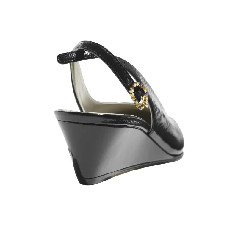 CHANEL 25P Wedge Heel High Heels 4.5cm Women's Black-3