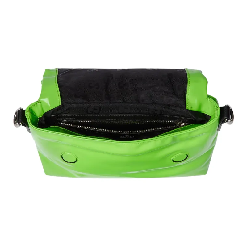 GUCCI Patent Leather One Shoulder Handbag Trumpets Women's Bright Green-3