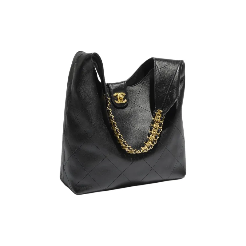 CHANEL Lambskin Handbag Tubas Women's Black-1
