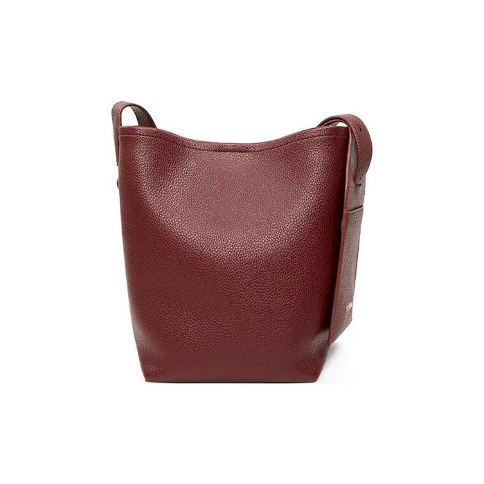 Teenmix Cow Leather Bucket Bag, Shoulder Bag Regular Women's Black/Elephant Gray/Angora Red-20