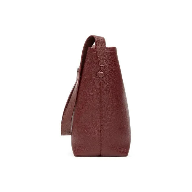 Teenmix Cow Leather Bucket Bag, Shoulder Bag Regular Women's Black/Elephant Gray/Angora Red-19