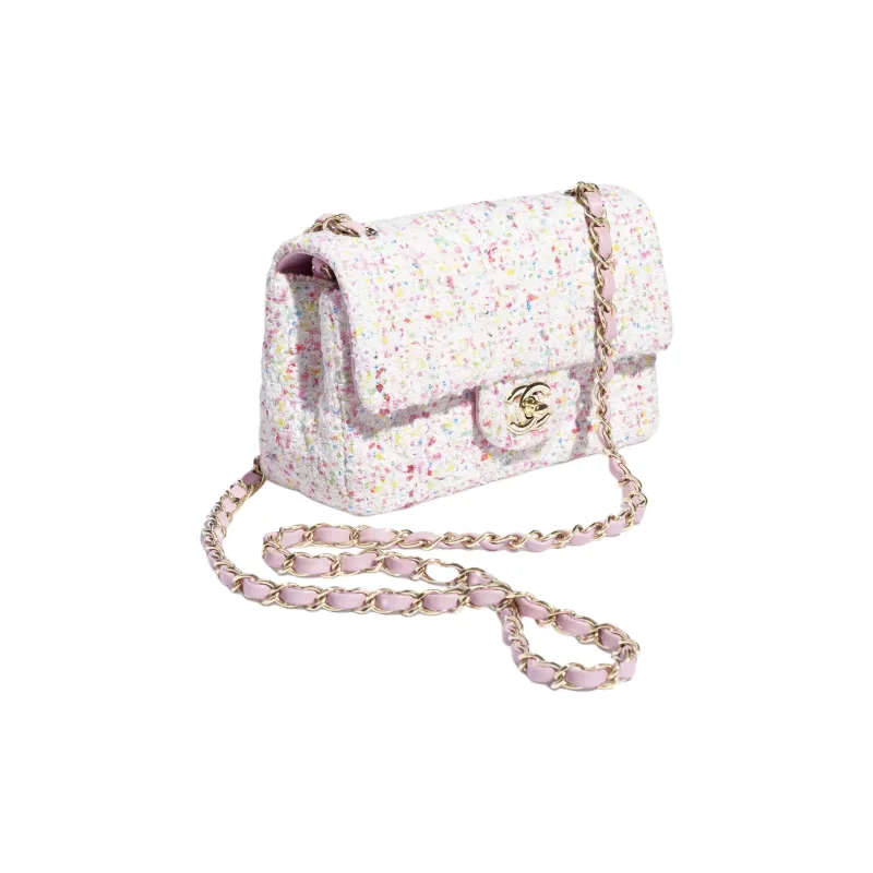 CHANEL Soft Woolen Crossbody Bag, Shoulder Bag Mini Women's White & Pink-1