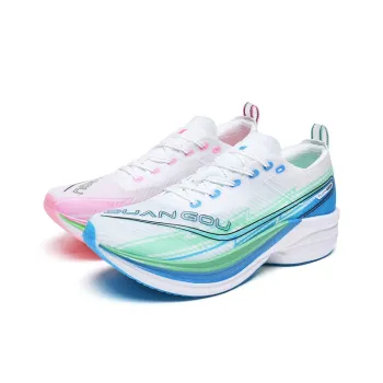 DUANGOU Cushioning Support Wear Resistant Slip Resistant Low Top Marathon Running Shoes Unisex Pink Green Mismatched