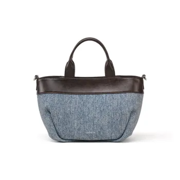 LA FESTIN Cow Leather Crossbody Handbags Medium Size Women's Denim Blue/Cream Apricot