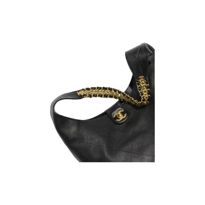 CHANEL Lambskin Handbag Tubas Women's Black-3