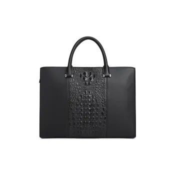 Chrisdien Deny Crocodile Leather With Cow Leather Briefcase Men's Black